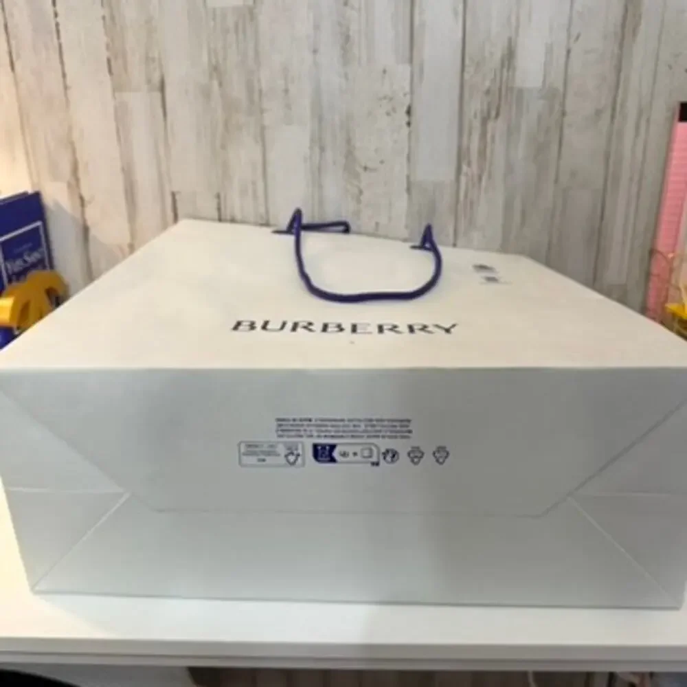 Burberry Large Retail Shopping Gift Bag White Navy Blue Rope Handles Logo